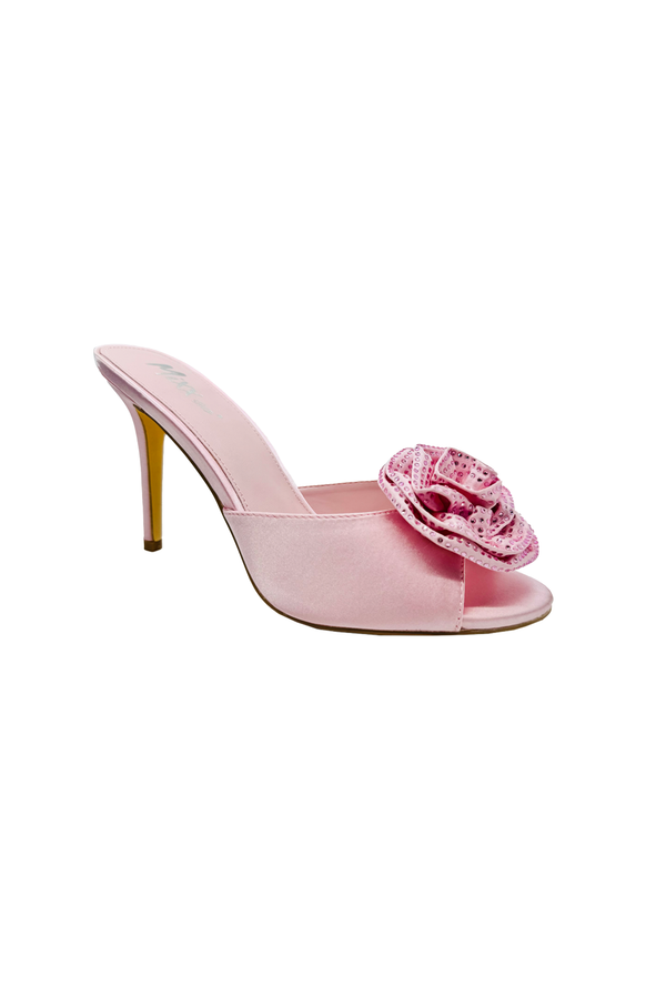 Rosette Peep Toe - Pink Satin