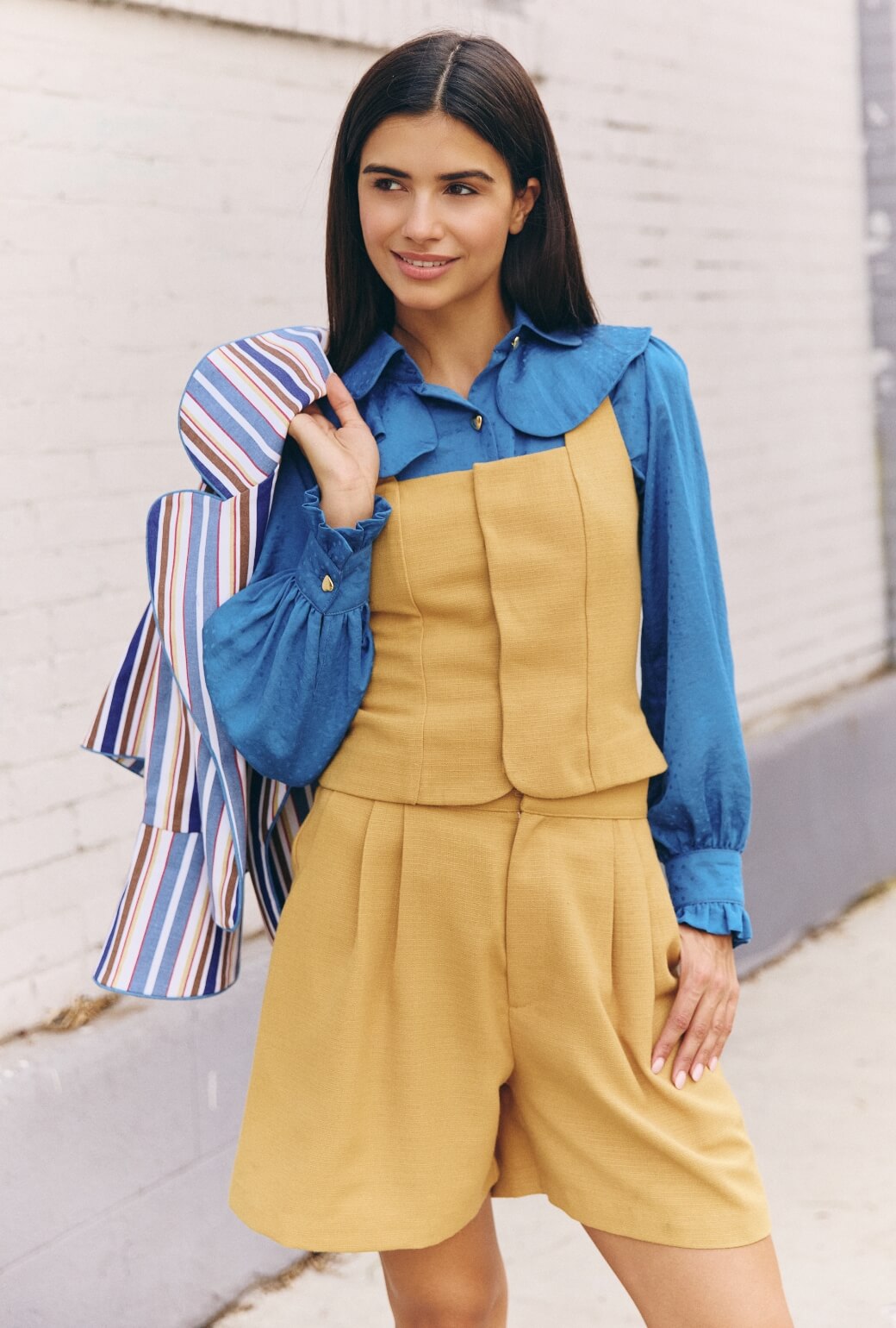 Ruffle Button Down - Cornflower Dot