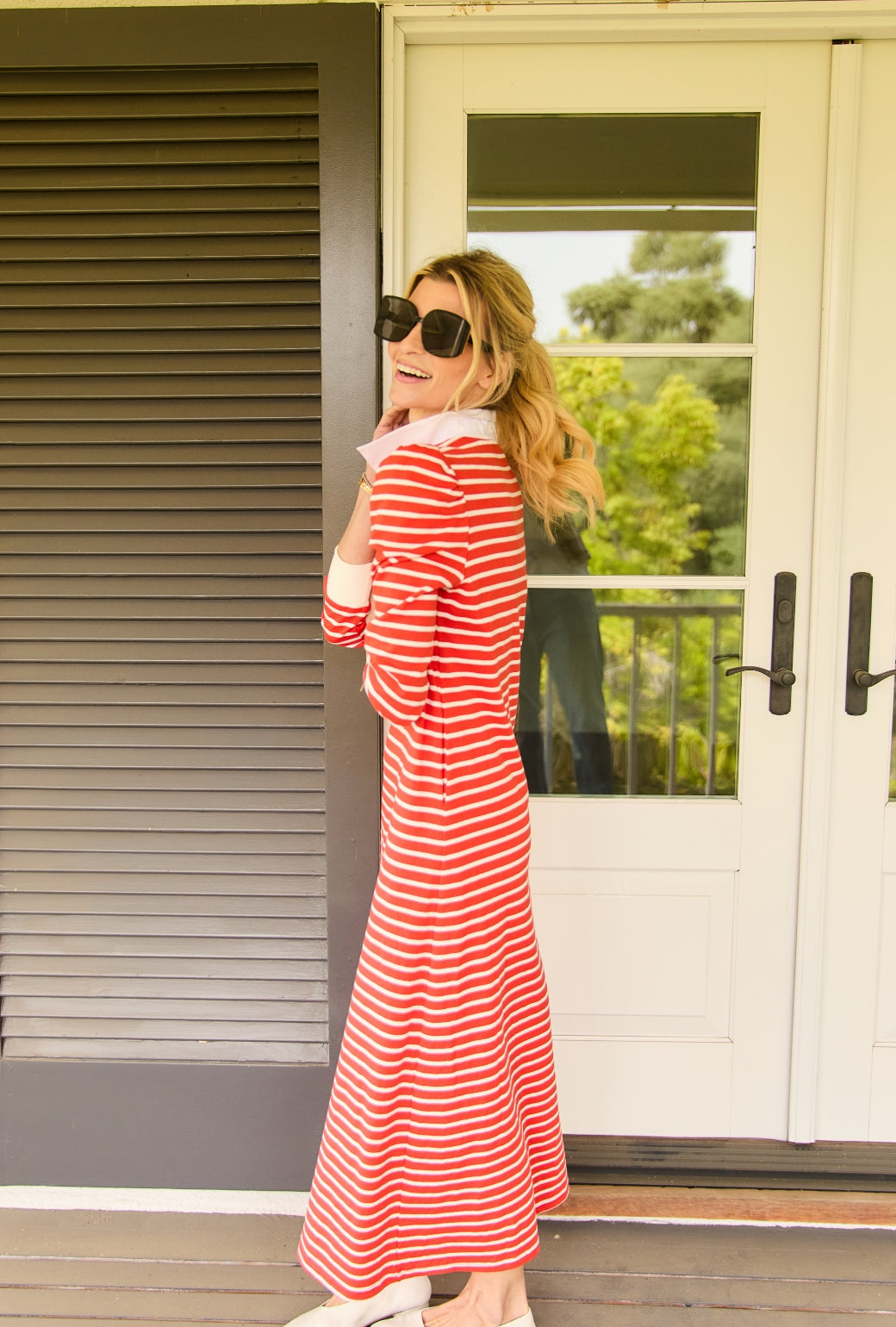 Rugby Dress Midi - Coral Stripe