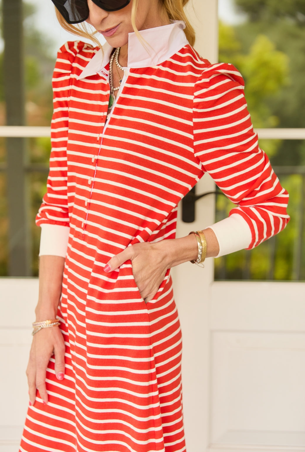 Rugby Dress Midi - Coral Stripe