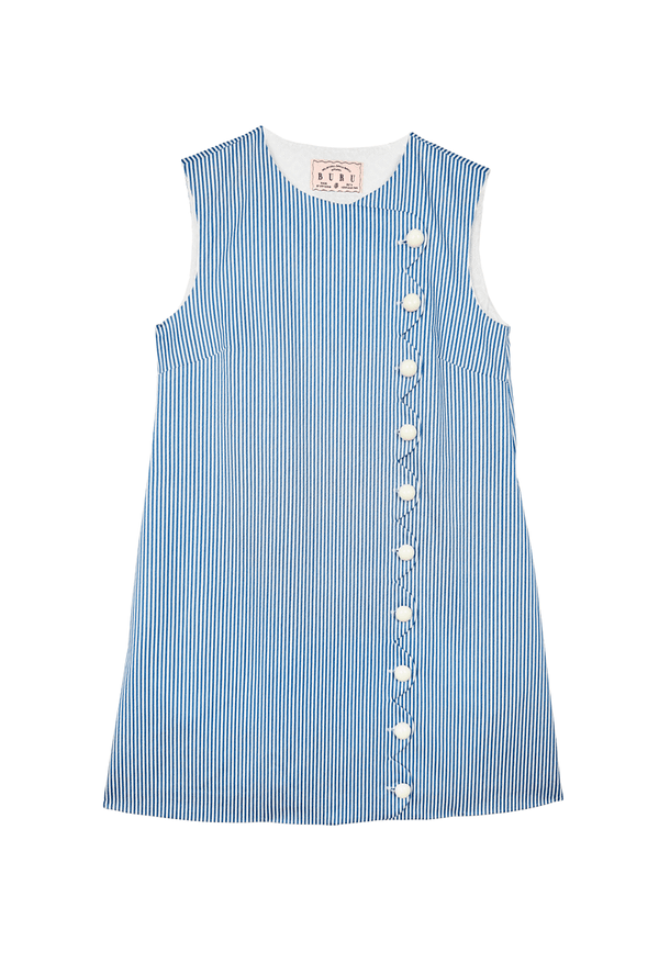 Buru x Kelly Golightly Scallop Shift Dress - Blue Stripe