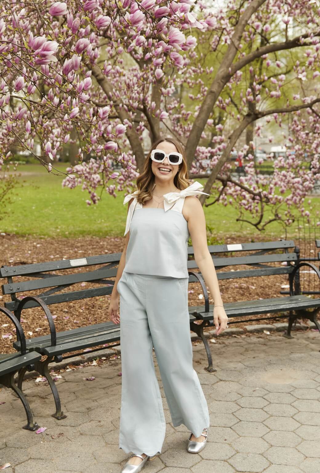 Buru x Old Soul Etiquette Scallop Trousers - Blue Shimmer Linen