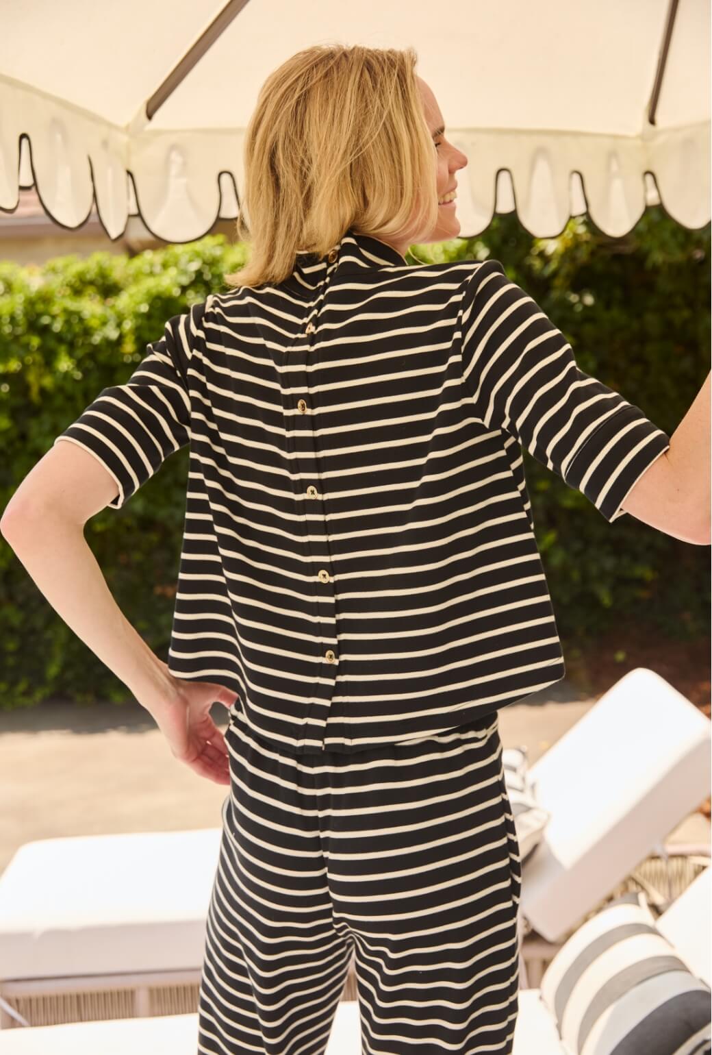 Short Sleeve Mod Top - Black & White Stripe Knit