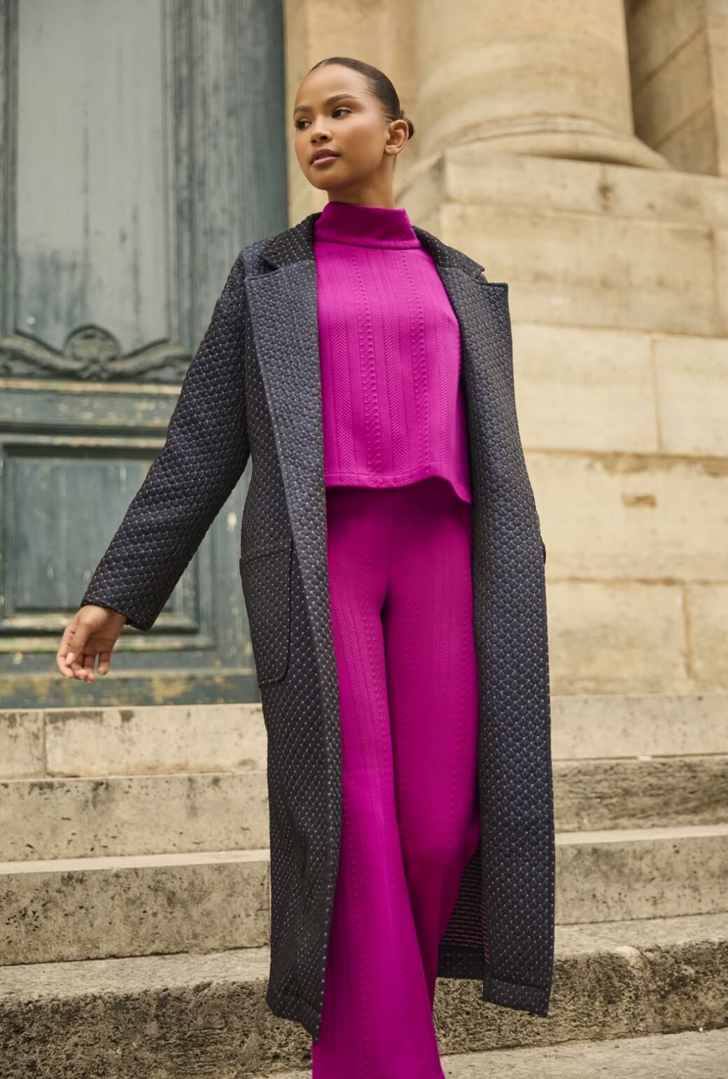 Short Sleeve Mod Top - Fuchsia Cable-knit
