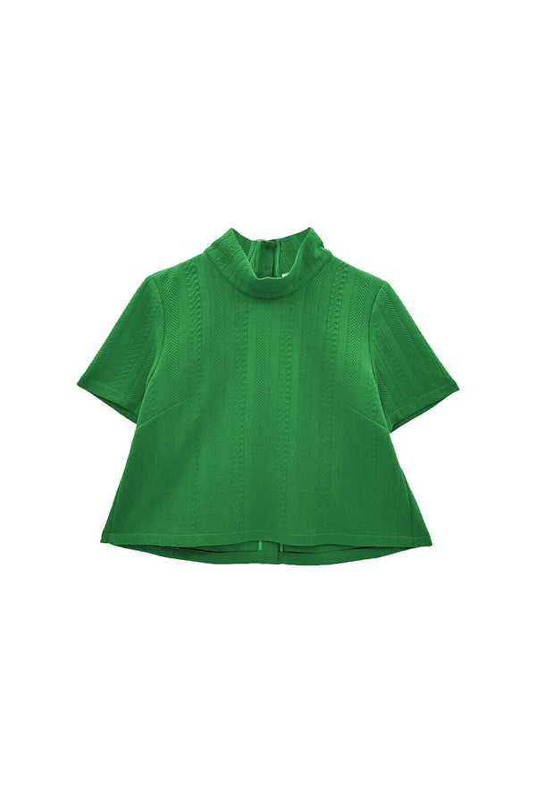 Short Sleeve Mod Top - Kelly Green Cable-knit