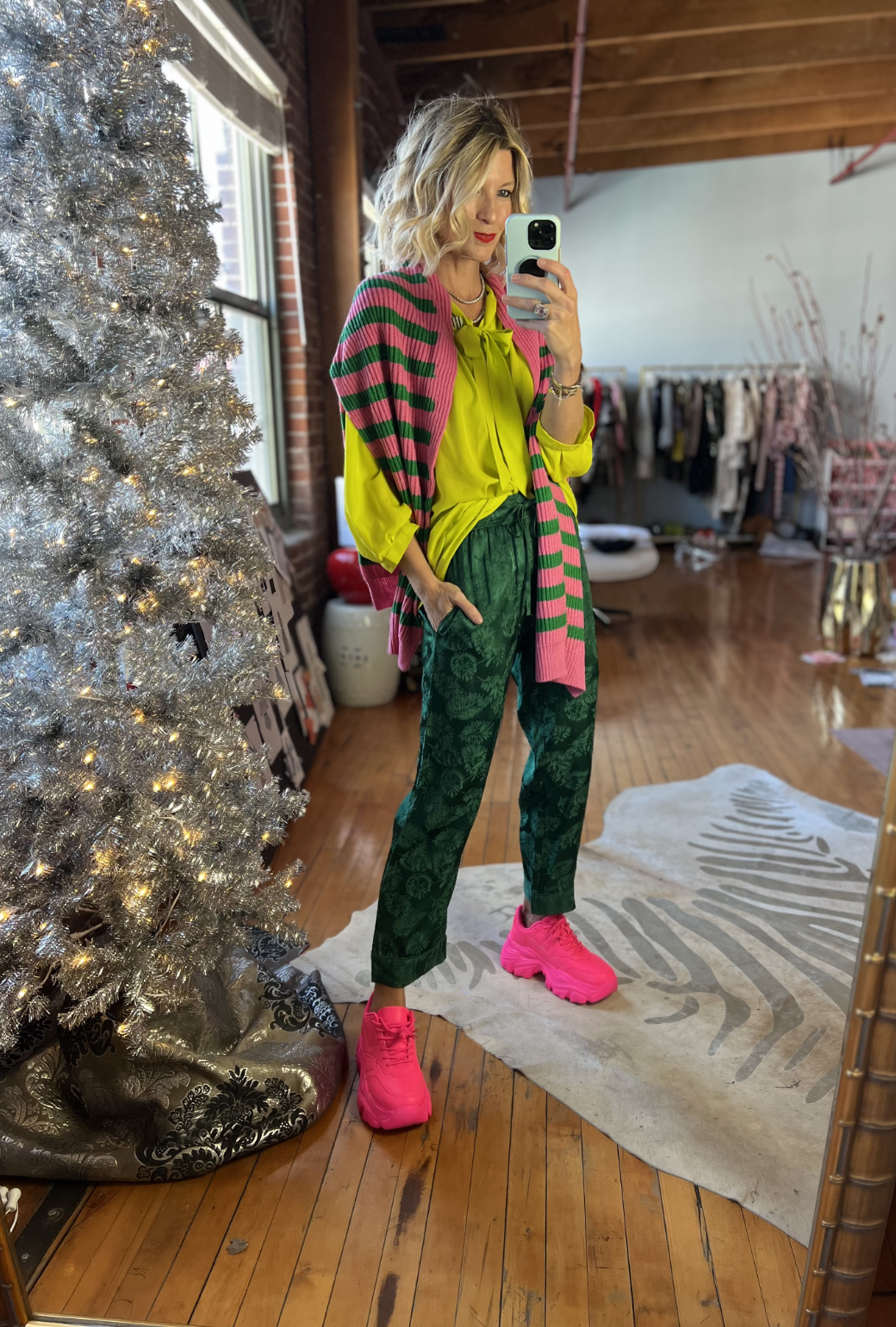 Shrug Scarf -Pink & Green