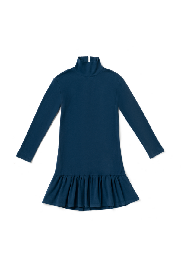 Side Zip Turtleneck Dress MINI - Navy