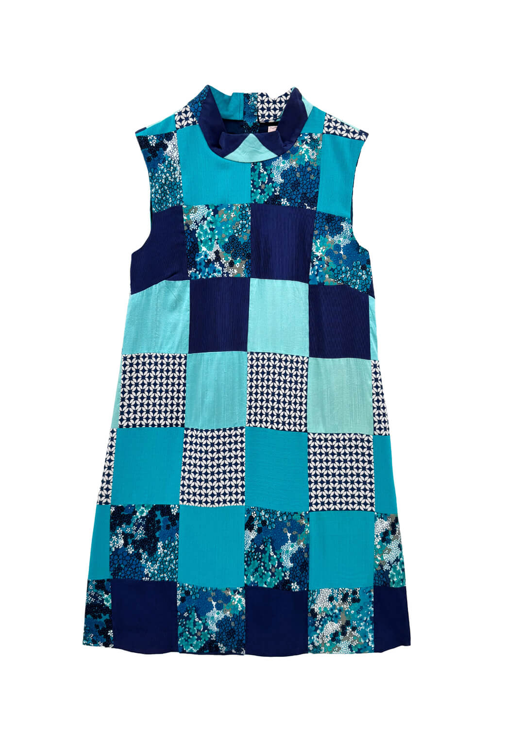 blue patchwork dress Sleeveless Mod Dress
