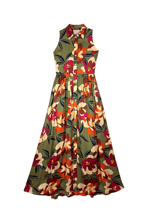 SAMPLE - Buru x Megan Stokes Sleeveless Shirtdress - Olive Floral