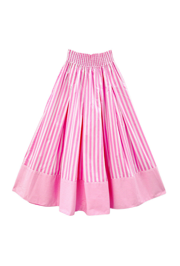 Smocked Waist MIDI Skirt - Pink Stripe