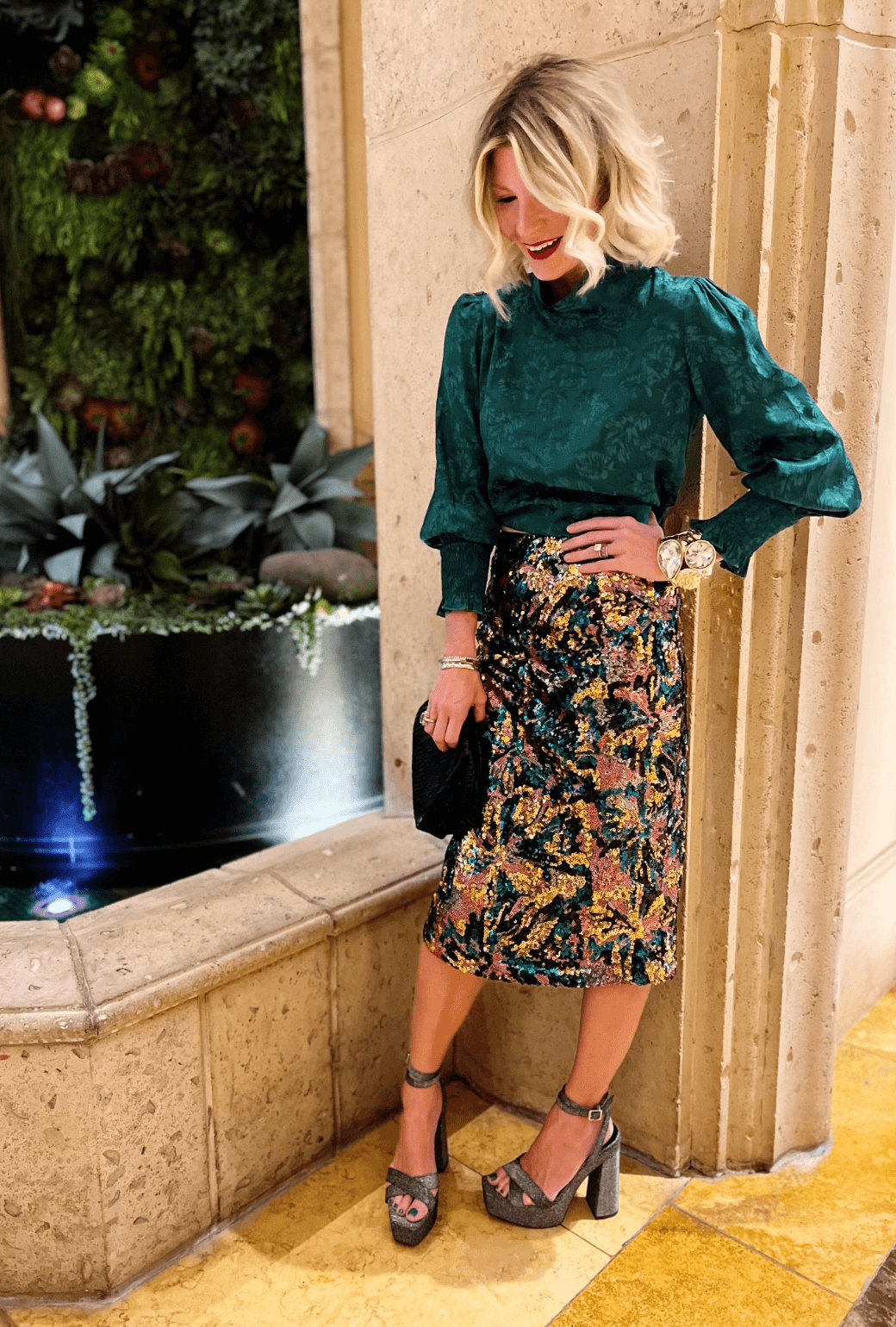 Sparkle Pencil Skirt - Gold & Green or