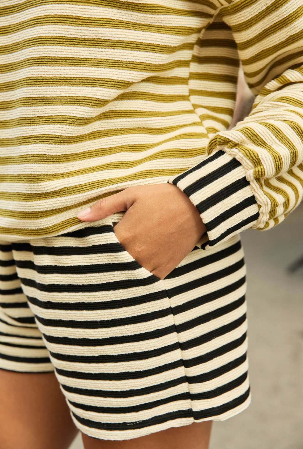 Tailored Everyday Shorts - Black Striped Terry