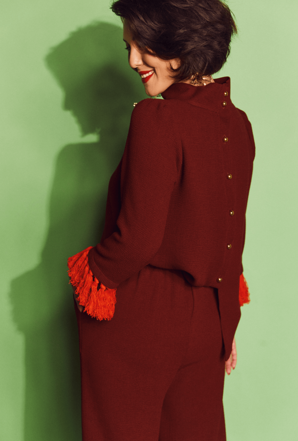 Tasseled Lounge Top - Maroon & Orange
