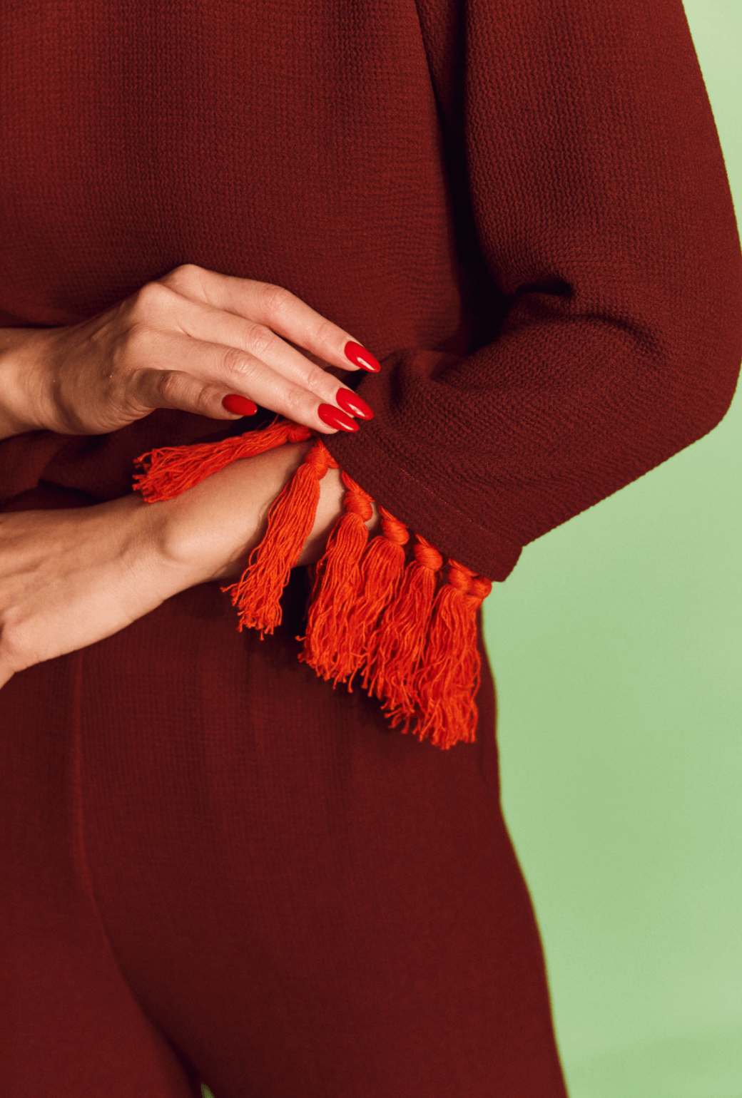 Tasseled Lounge Top - Maroon & Orange