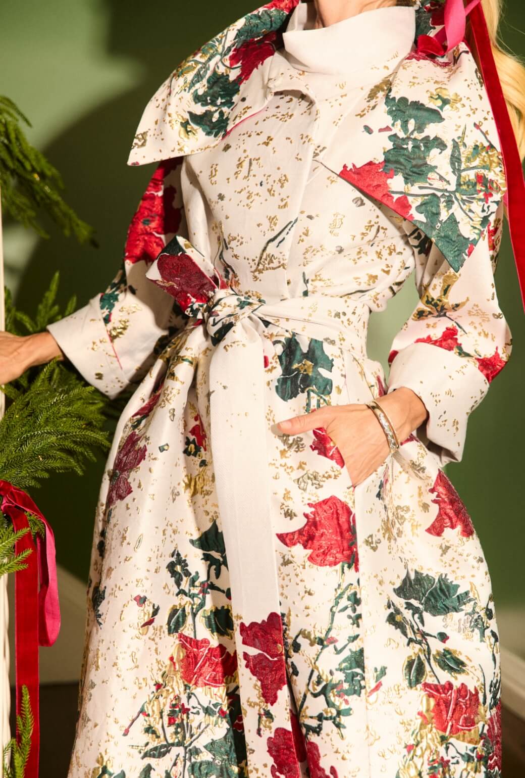 The Belted Grace Coat - Holiday Brocade