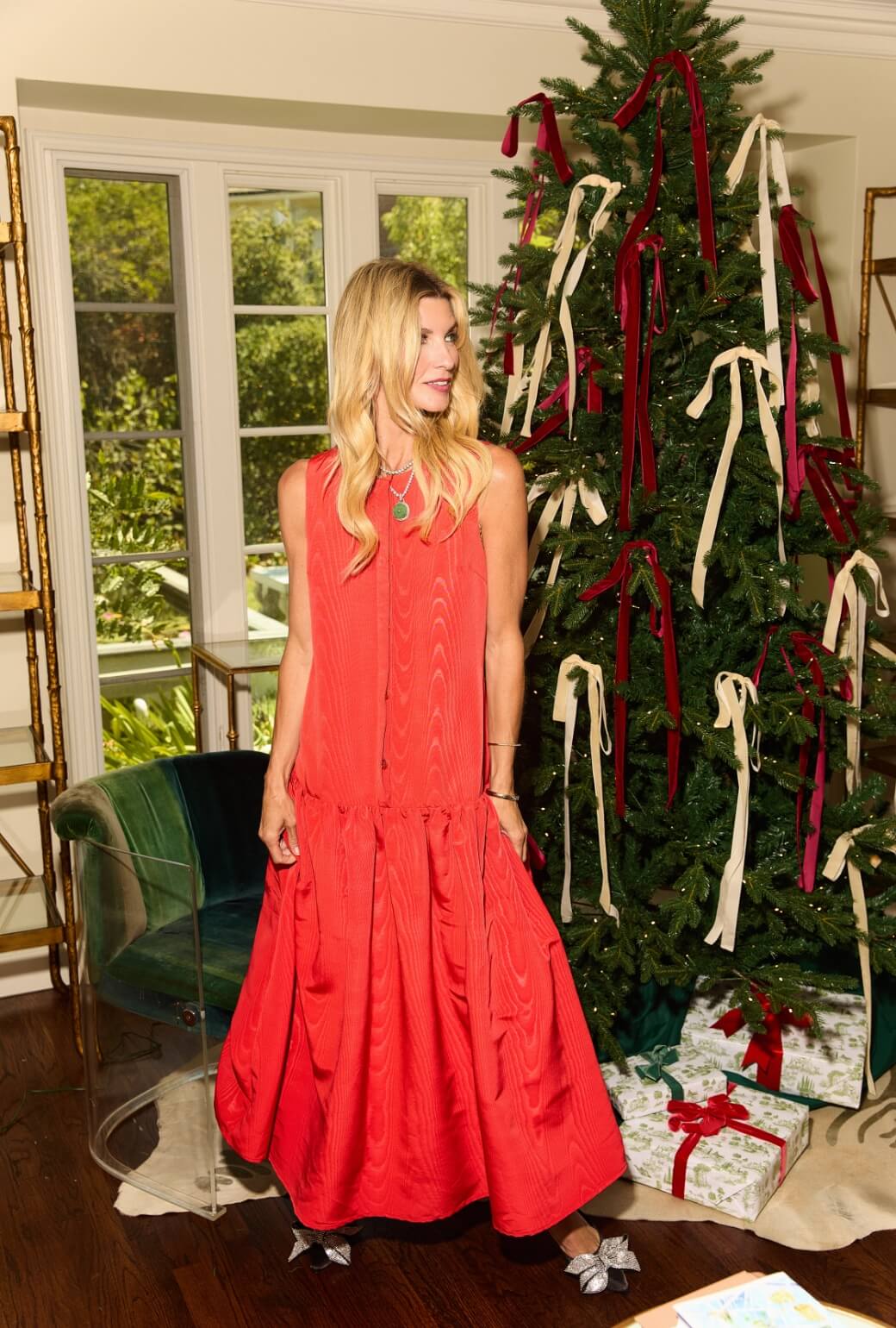 The Drop Waist Gown - Red Moiré