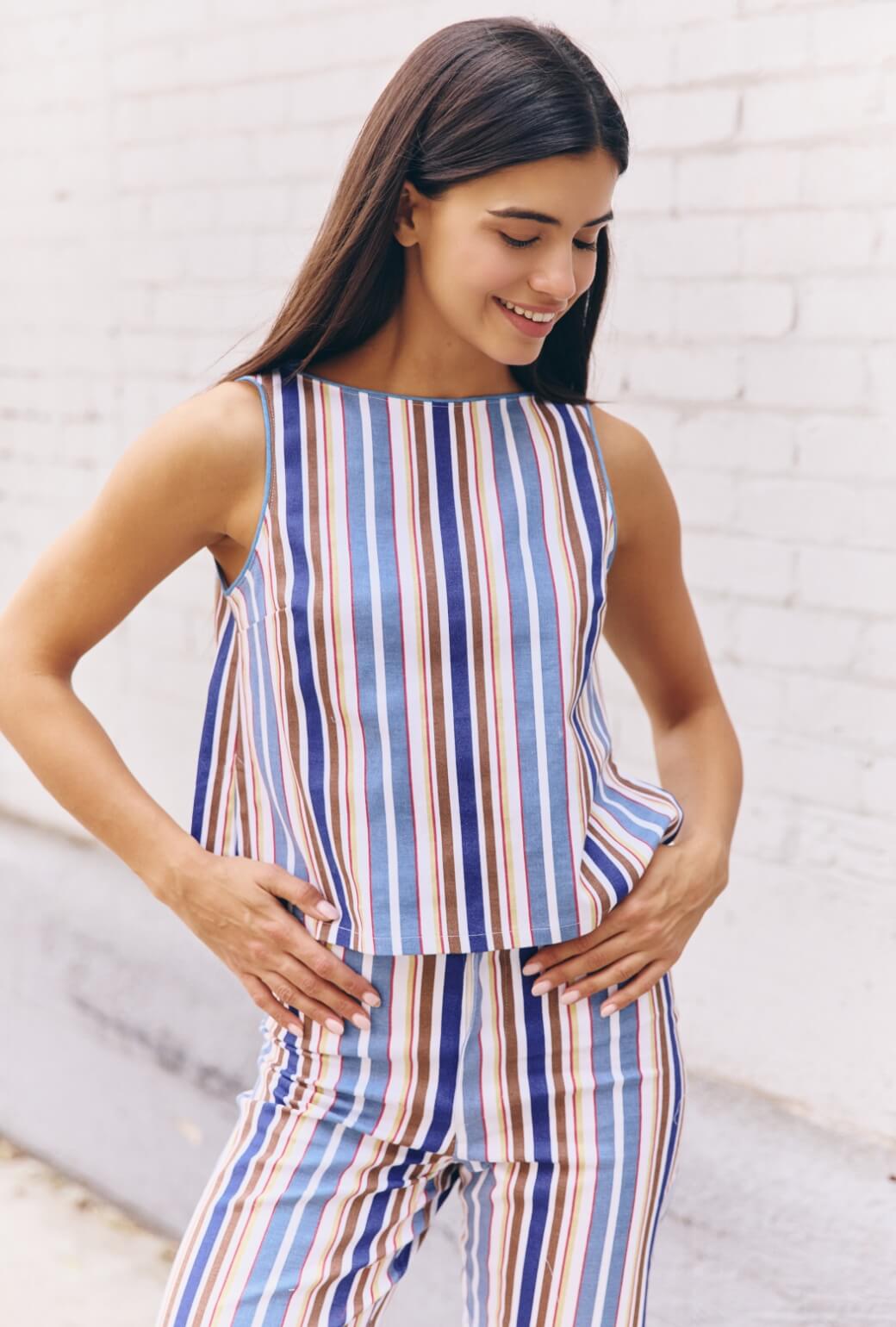 The Farrow Top - Brown Stripe Twill