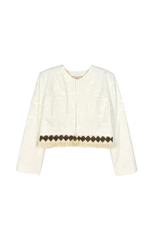 The Fringed Bolero Blazer - Ivory Damask