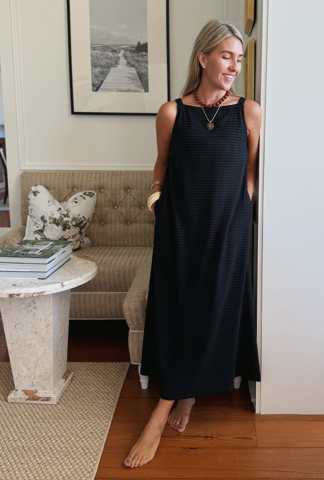 Buru x Megan Stokes The Megan MIDI Dress - Black Pintuck Knit
