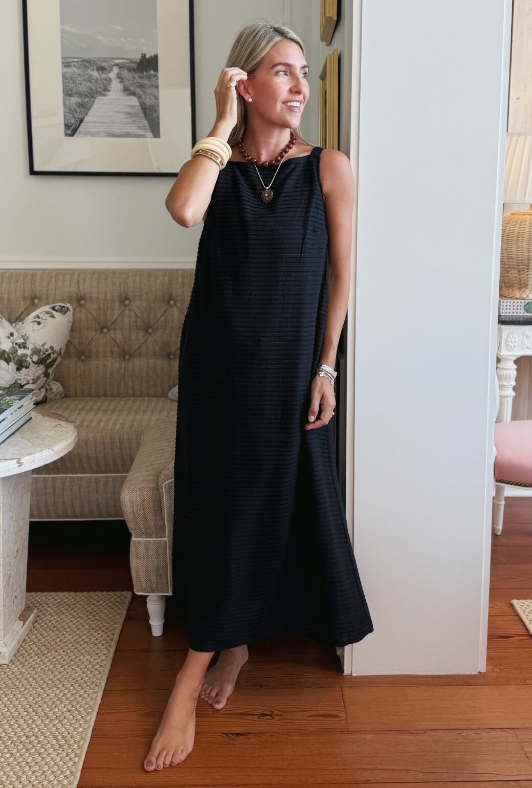 Buru x Megan Stokes The Megan MIDI Dress - Black Pintuck Knit