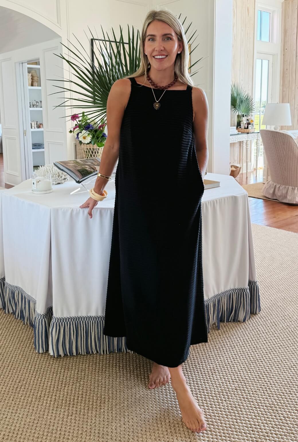 Buru x Megan Stokes The Megan MIDI Dress - Black Pintuck Knit