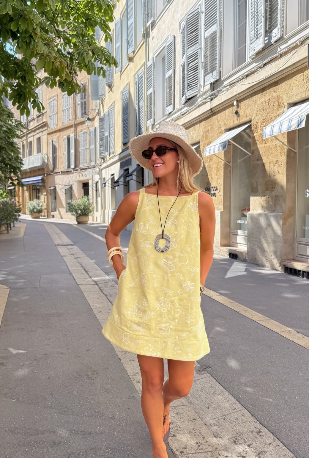 Buru x Megan Stokes The Megan MINI Dress - Yellow Linen Embroidery