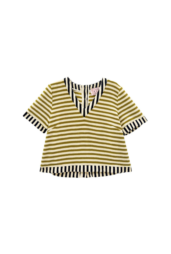 The Onasis Top - Moss & Black Striped Terry
