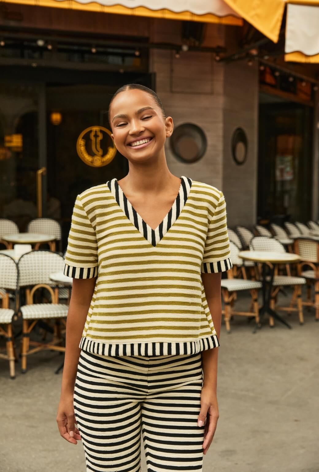 The Onasis Top - Moss & Black Striped Terry