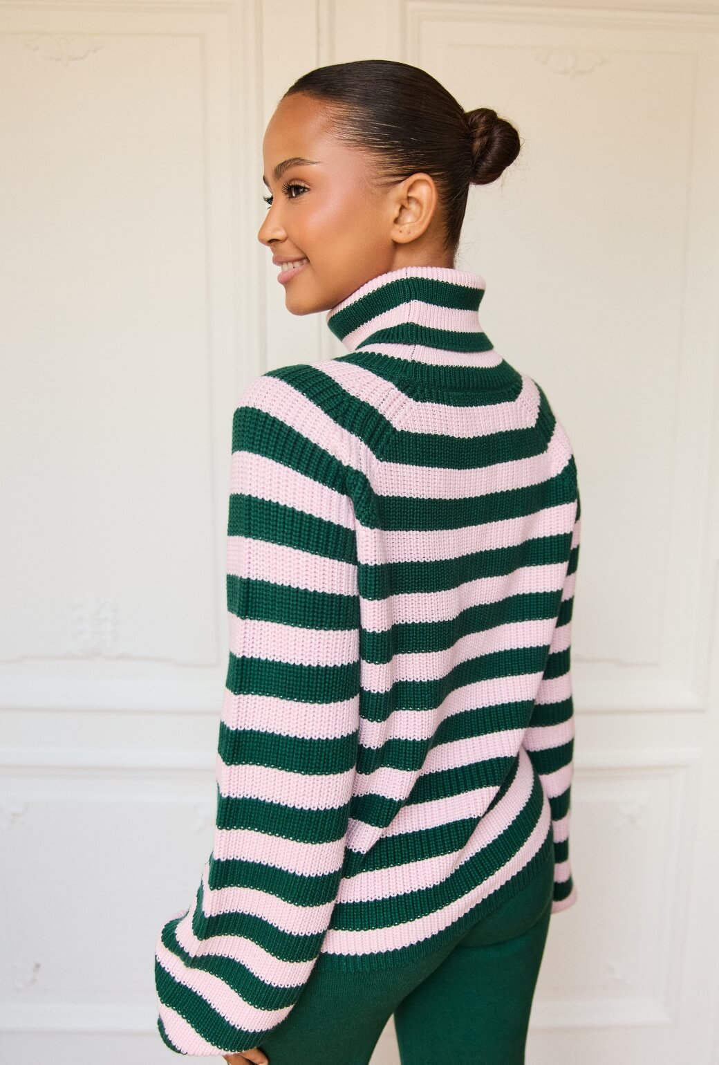 The Schafer Stripe Sweater - Deep Green & Ballet Pink