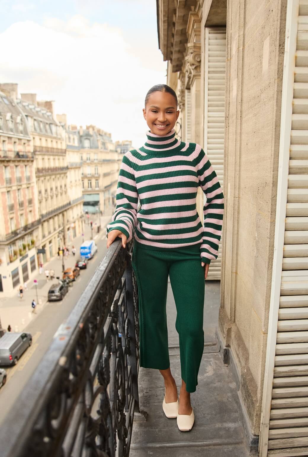 The Schafer Stripe Sweater - Deep Green & Ballet Pink