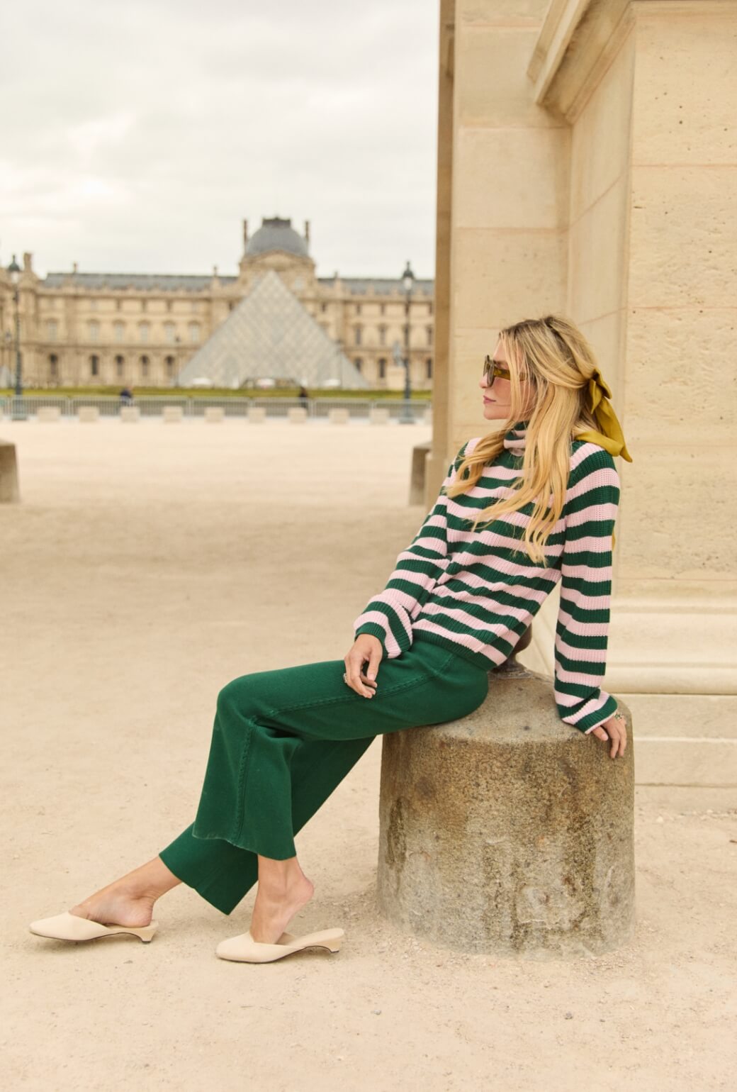 The Schafer Stripe Sweater - Deep Green & Ballet Pink