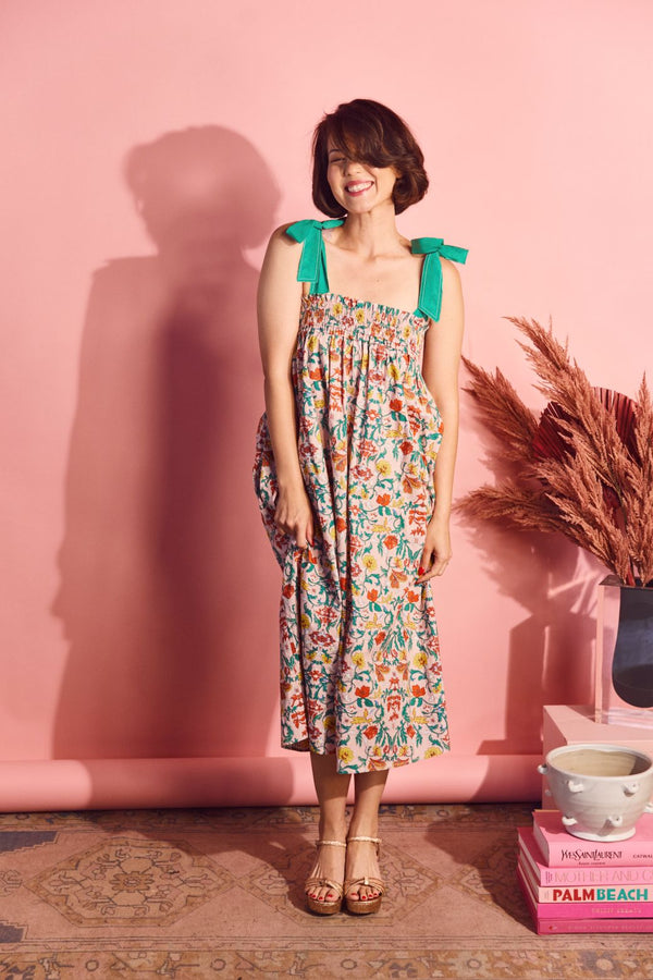 SAMPLE - Contrast Tie Top MIDI Dress - Floral