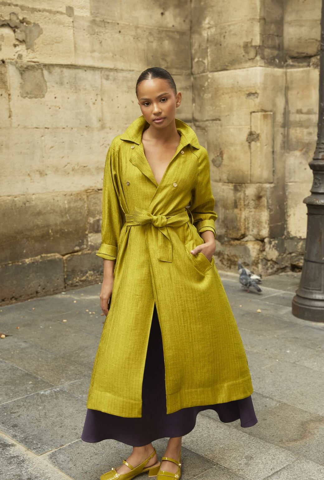 Trench Coat - Ribbed Chartreuse
