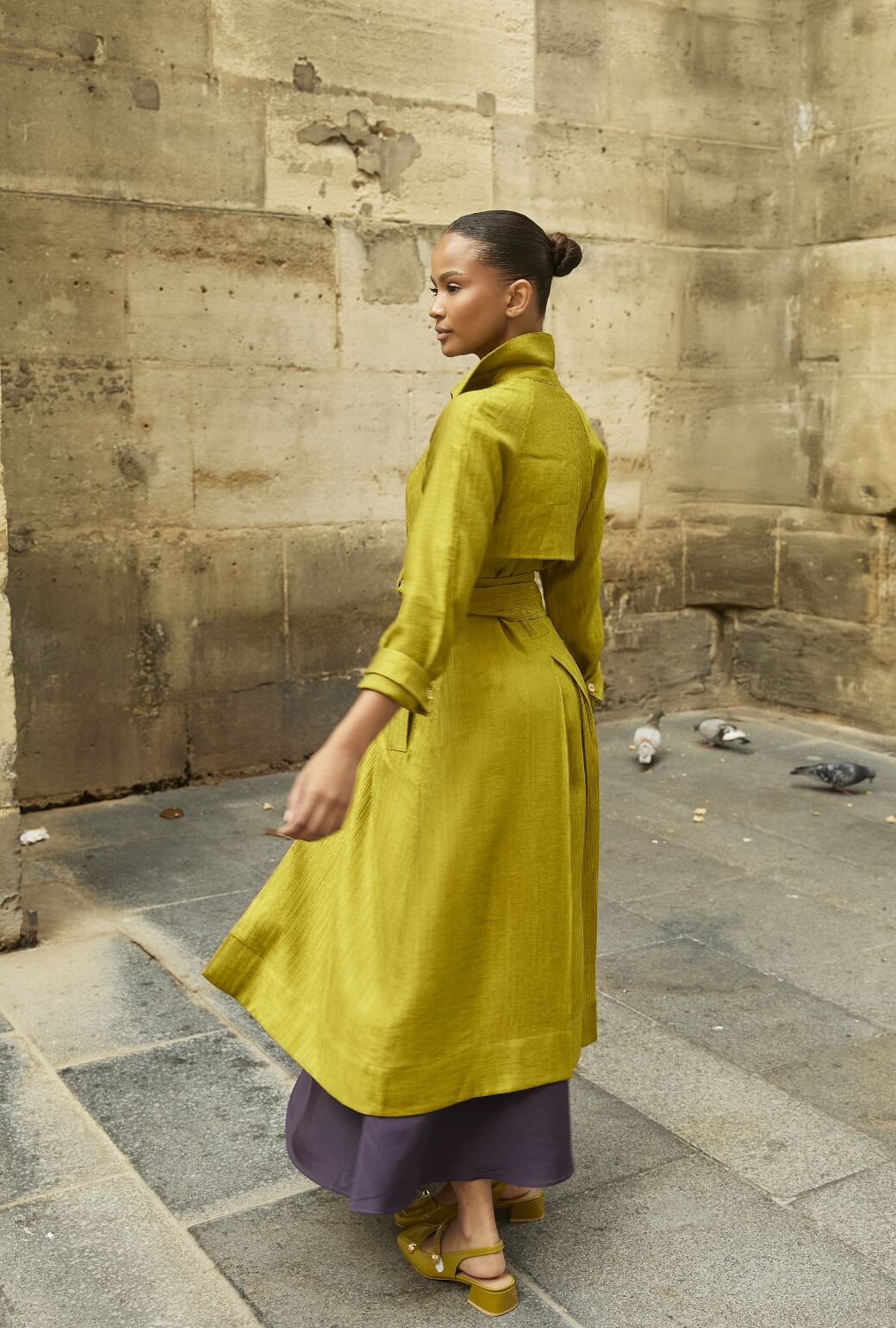 Trench Coat - Ribbed Chartreuse