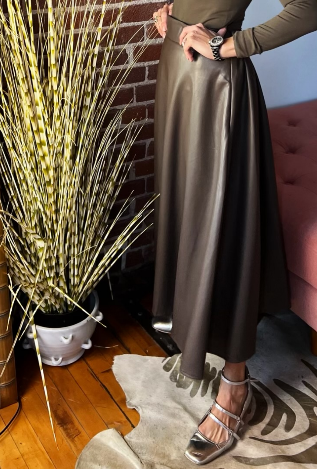 Vegan Leather Circle Skirt - Mocha