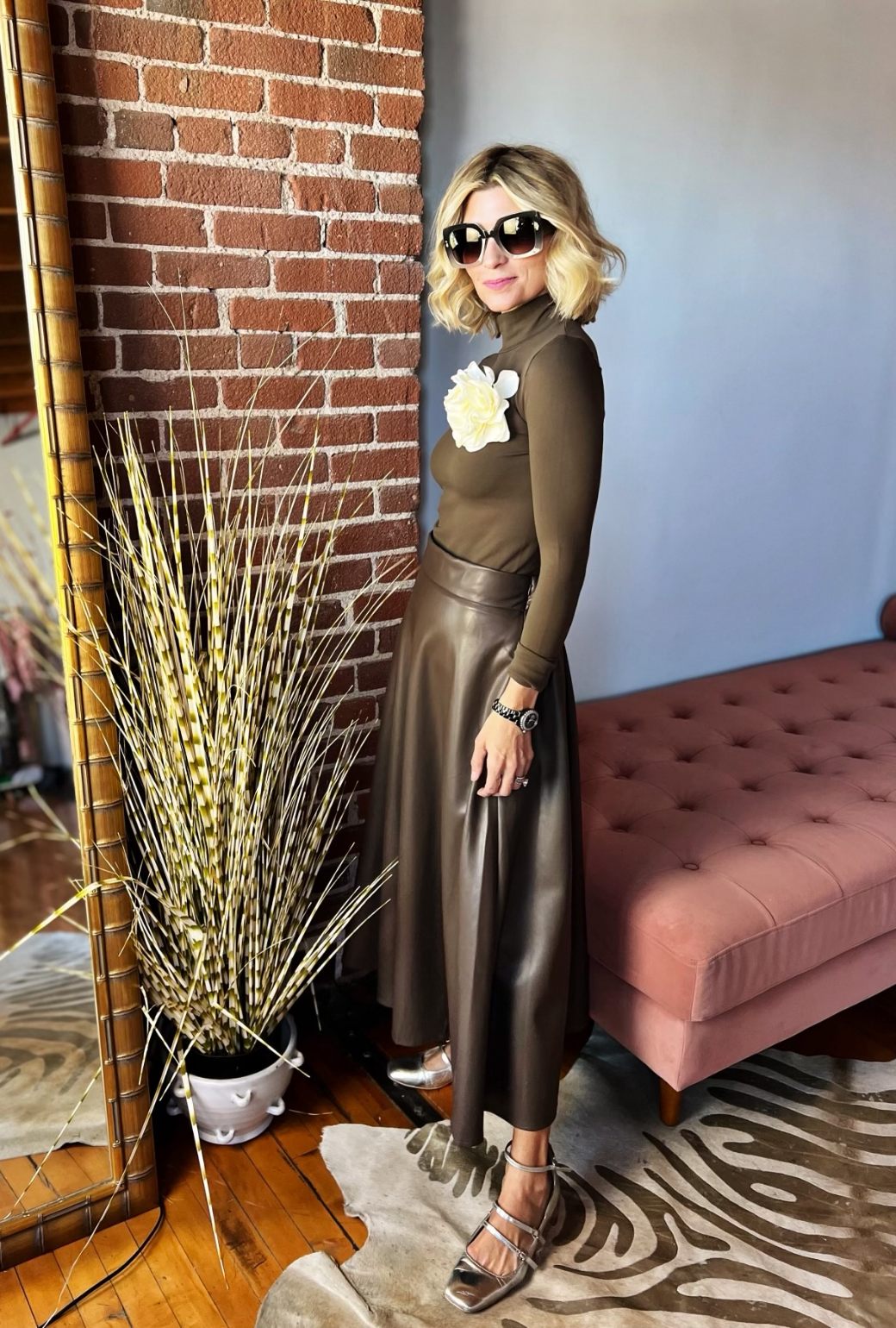Vegan Leather Circle Skirt - Mocha
