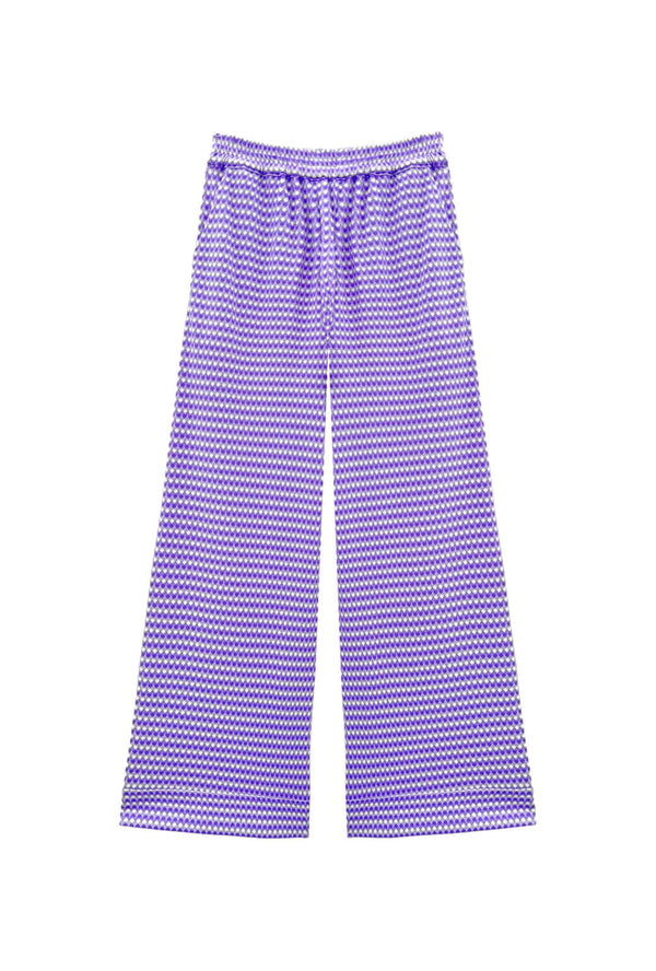 Wide Leg Knit Trouser - Purple Gingham Knit
