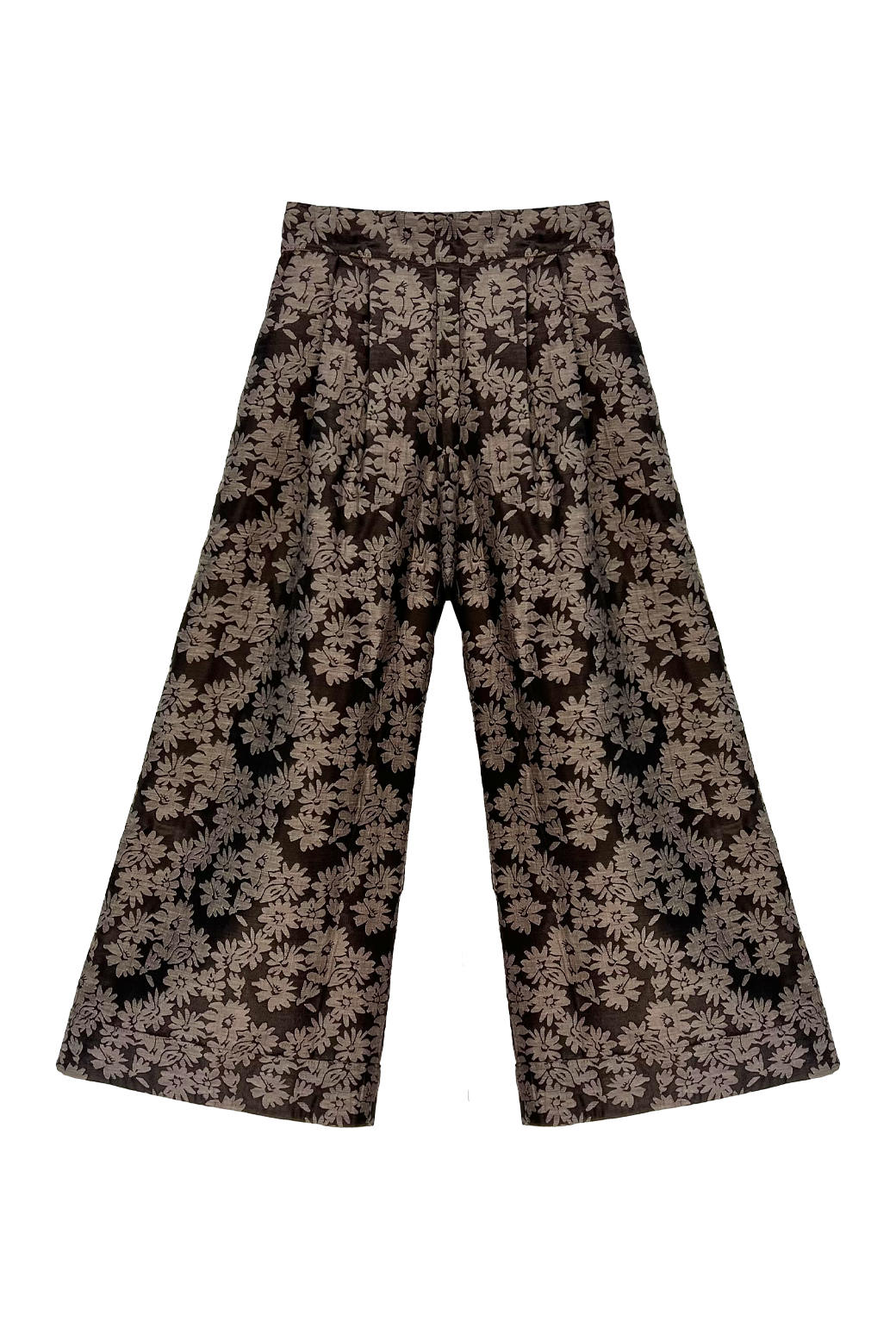 Wide Leg Trousers - Chocolate Jacquard