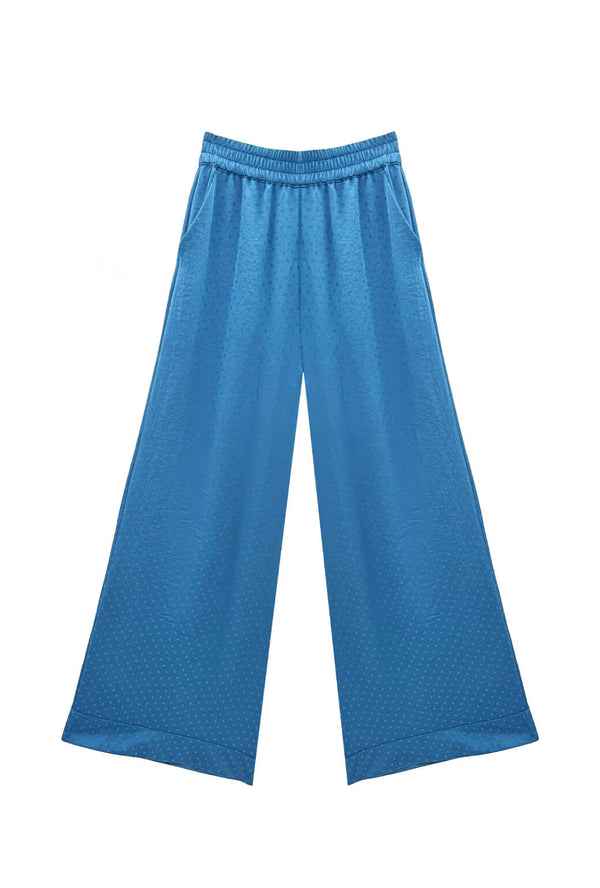 Wide Leg Trousers - Cornflower Dot