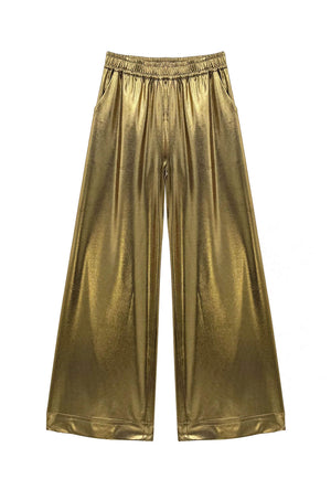 Wide Leg Trousers - Gold Lamé