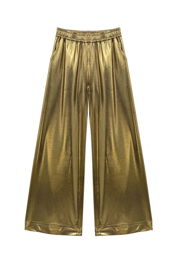 Wide Leg Trousers - Gold Lamé