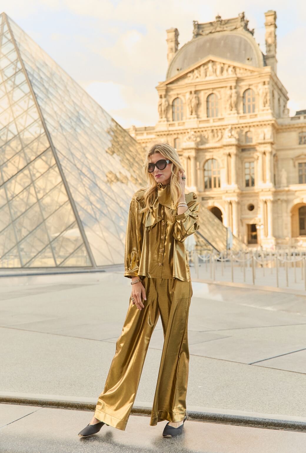 Wide Leg Trousers - Gold Lamé