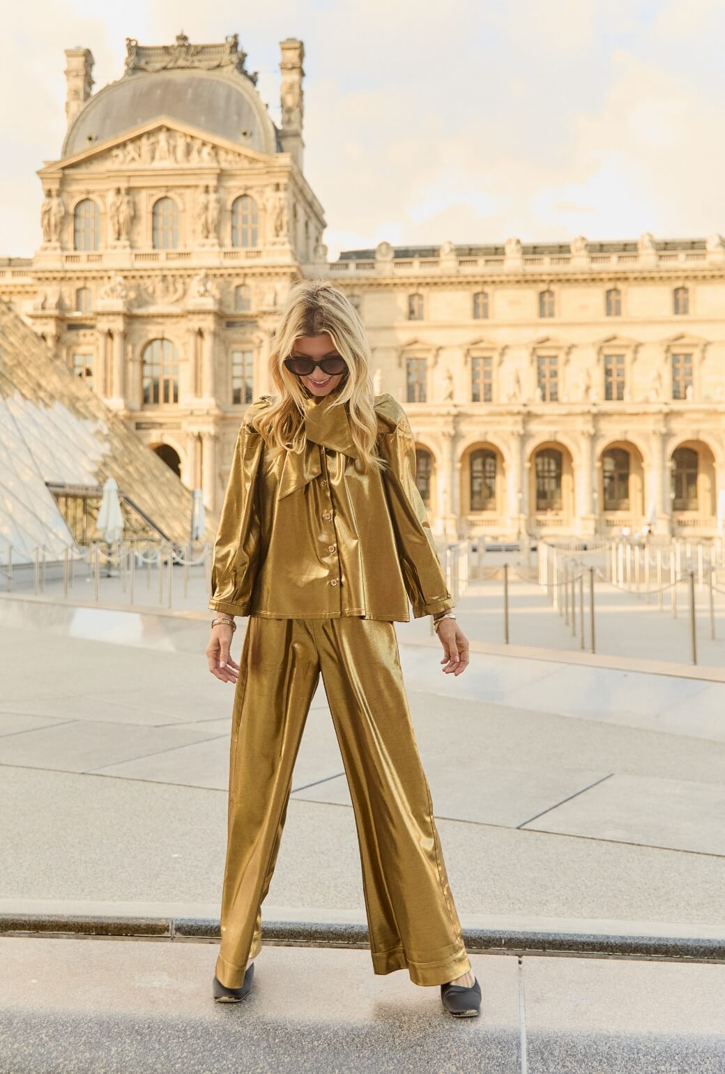 Wide Leg Trousers - Gold Lamé