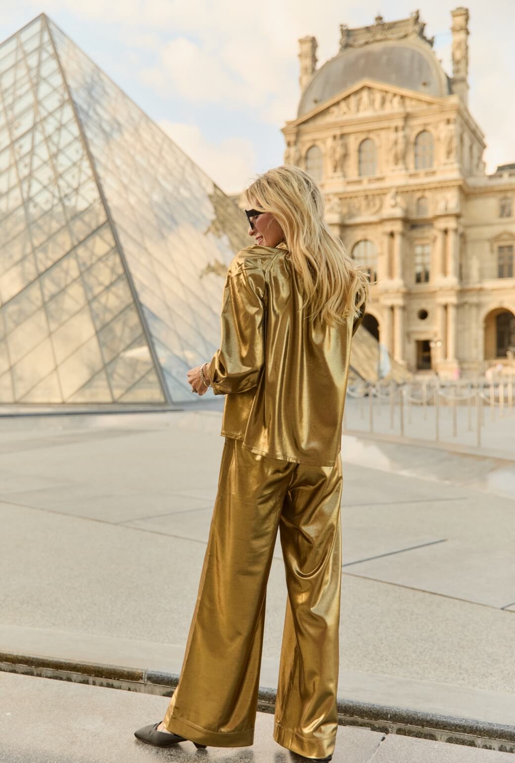Wide Leg Trousers - Gold Lamé