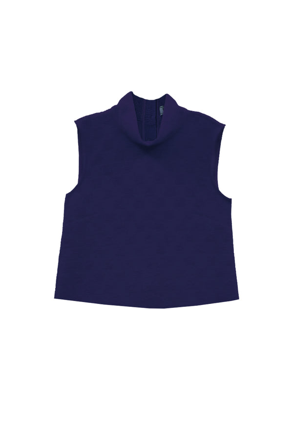 Cropped Sleeveless Mod Top - Navy Faille Knit