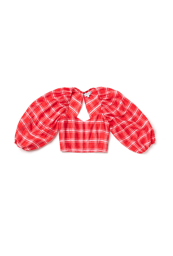 Balloon Sleeve Bustier - Red Plaid