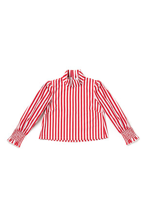 Cropped Long Sleeve Mod Top - Red Stripe