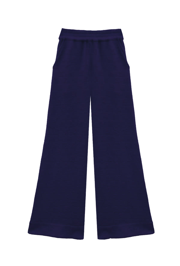 Wide Leg Knit Trouser - Navy Faille Knit