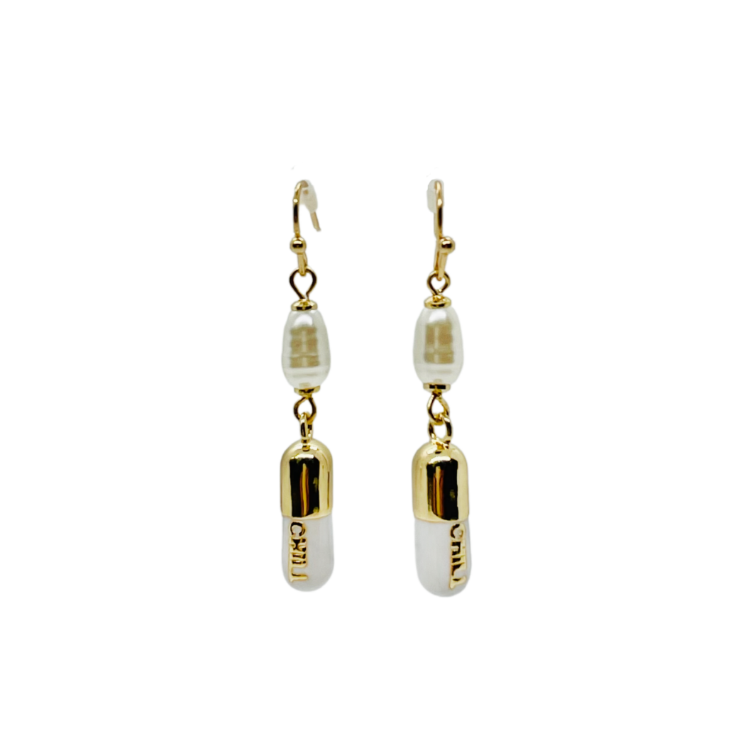 Chill Pill Earrings - White