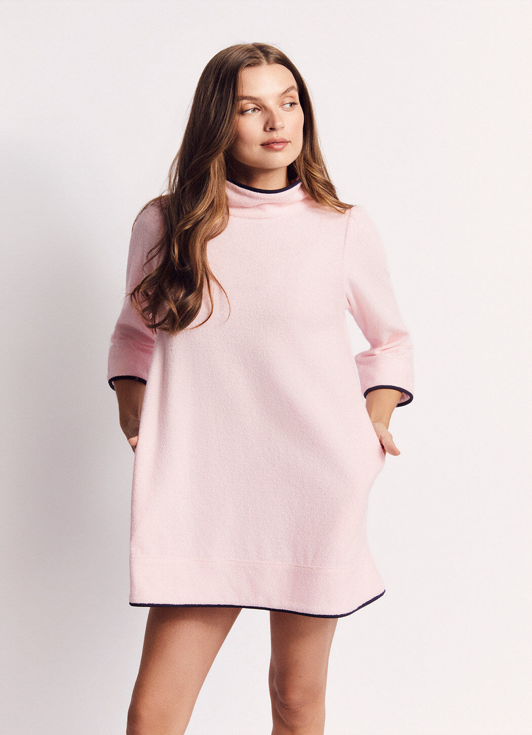 Mod Kaftan Mini - Pink Terry with Navy Trim XL Mod Kaftan Mini - Pink Terry with Navy Trim XL